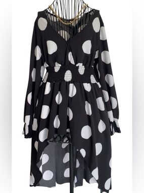 Black & White Polka Dot Smocked Waist Dress/Top Size L
